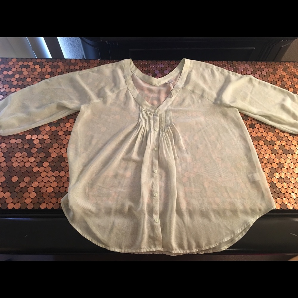 Sage Green Sheer 3/4 Sleeve Blouse